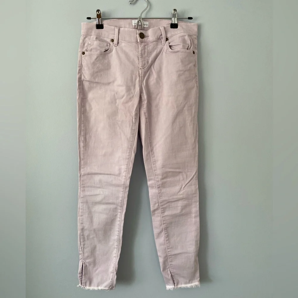 Loft Powder Pink Jeans Modern Skinny Raw Split Hem Stretch Size 0 / 25